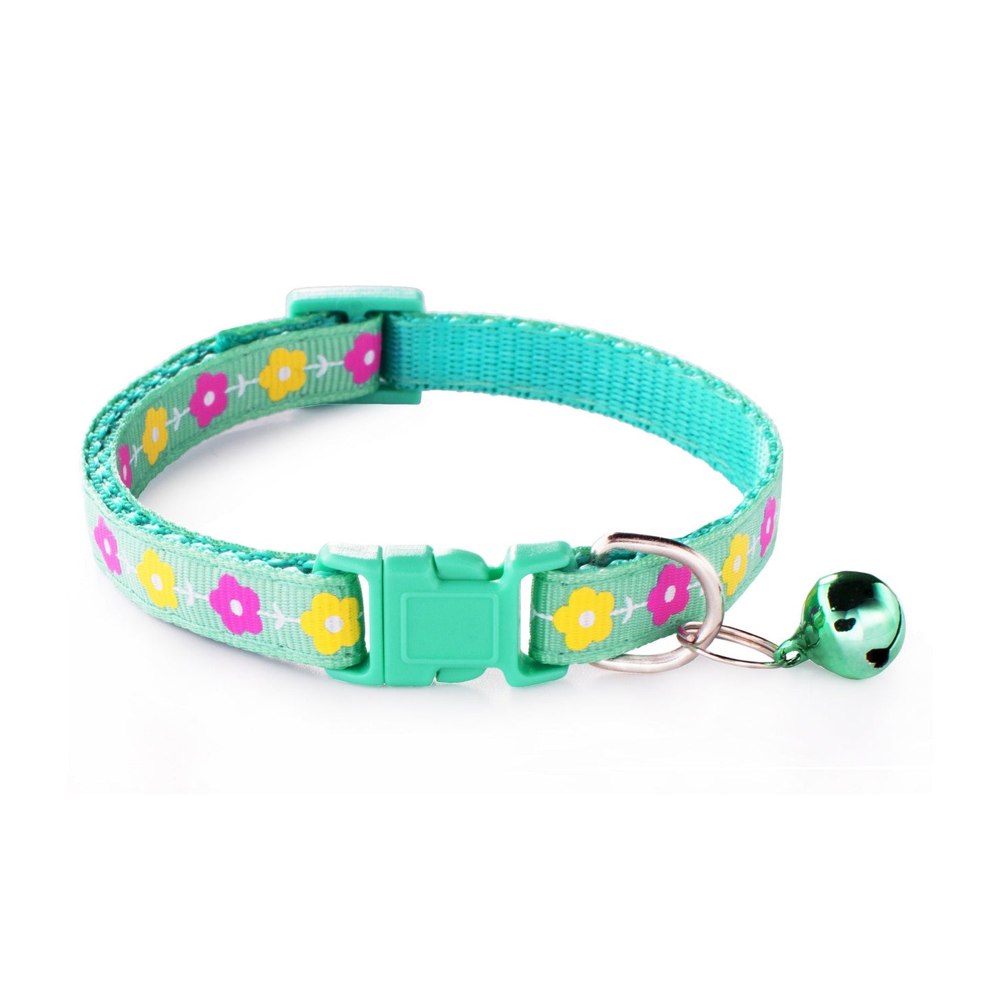 Garden Flowers Patterned Adjustable Kitten Cat Collar With Bell And Snap Buckle