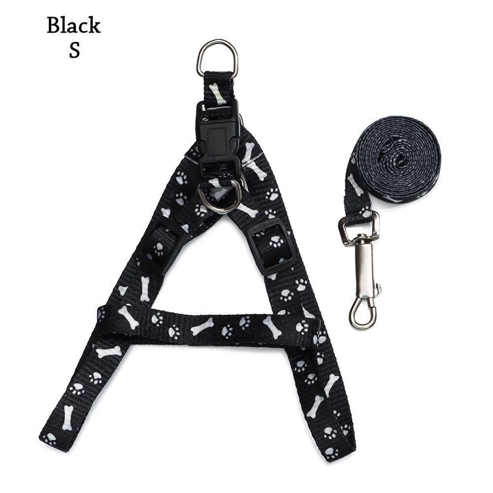 Paws Bones Patterned Print Small Dog Cat Pet Adjustable Harness Leash Lead Set