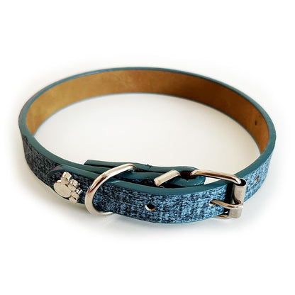 15mm Fabric Texture Pattern Adjustable Puppy Dog Kitten Cat Collar With Studded Paw