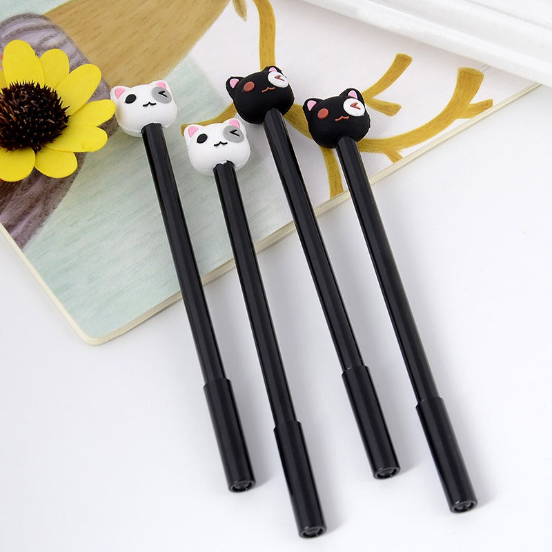 4pc Black White Kitten Cats Novelty Ballpoint Gel Pens Cute Funky School Supply Party Gift Bag Fillers