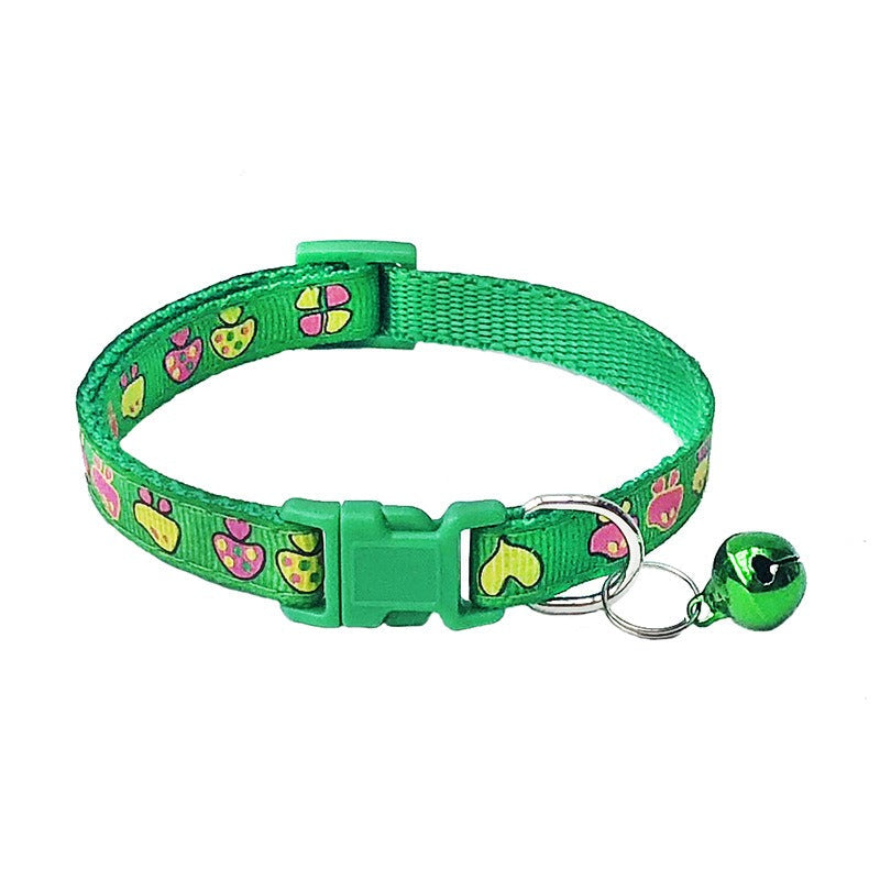 Love Hearts Flowers Mushroom Adjustable Kitten Cat Collar With Bell Snap Buckle