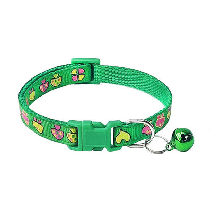 Love Hearts Flowers Mushroom Adjustable Kitten Cat Collar With Bell Snap Buckle