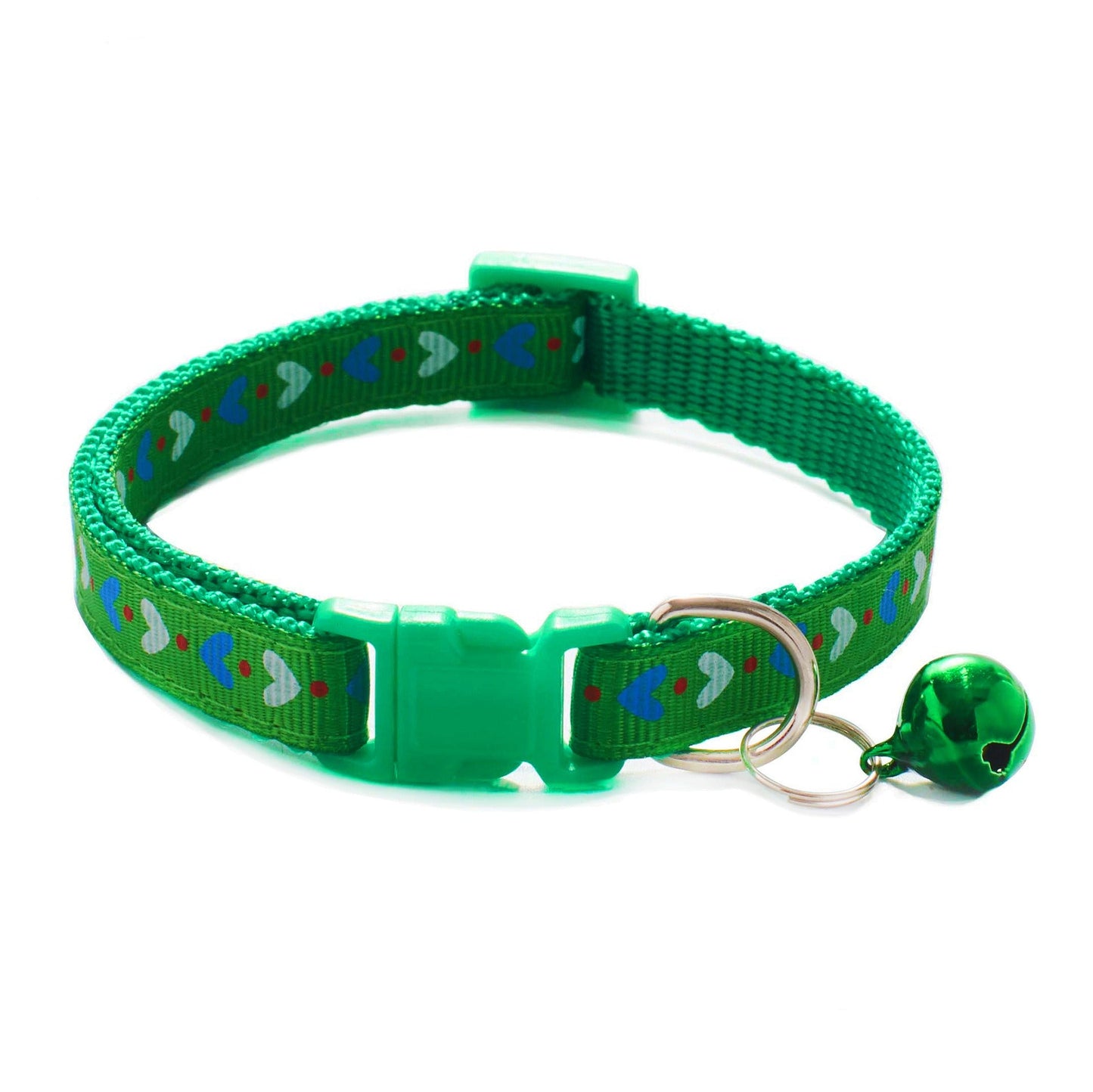 Hearts Patterned Adjustable Cat Collar Kitten Puppy Dog Pet Bell Snap Buckle