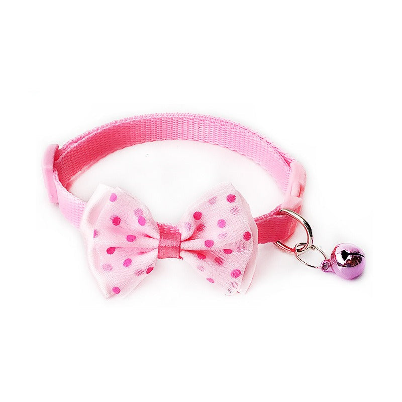 Cute Bow Tie Dots Cat Collar Adjustable Kitten Puppy Dog Pet Bell Snap Buckle