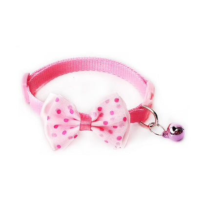 Cute Bow Tie Dots Cat Collar Adjustable Kitten Puppy Dog Pet Bell Snap Buckle
