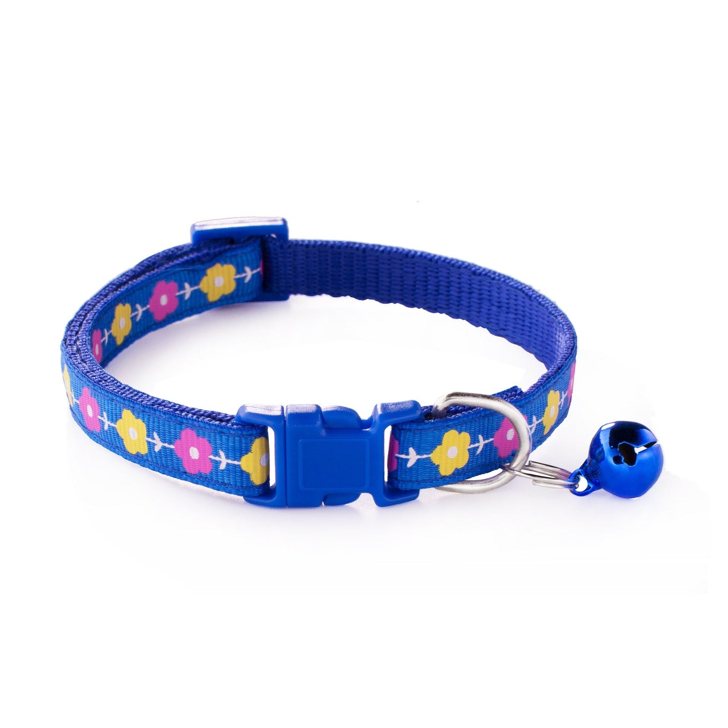 Garden Flowers Patterned Adjustable Kitten Cat Collar With Bell And Snap Buckle