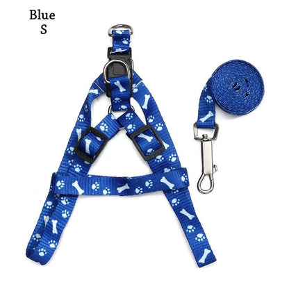 Paws Bones Patterned Print Small Dog Cat Pet Adjustable Harness Leash Lead Set