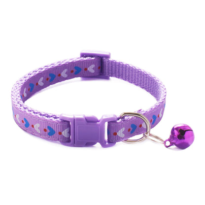 Hearts Patterned Adjustable Cat Collar Kitten Puppy Dog Pet Bell Snap Buckle