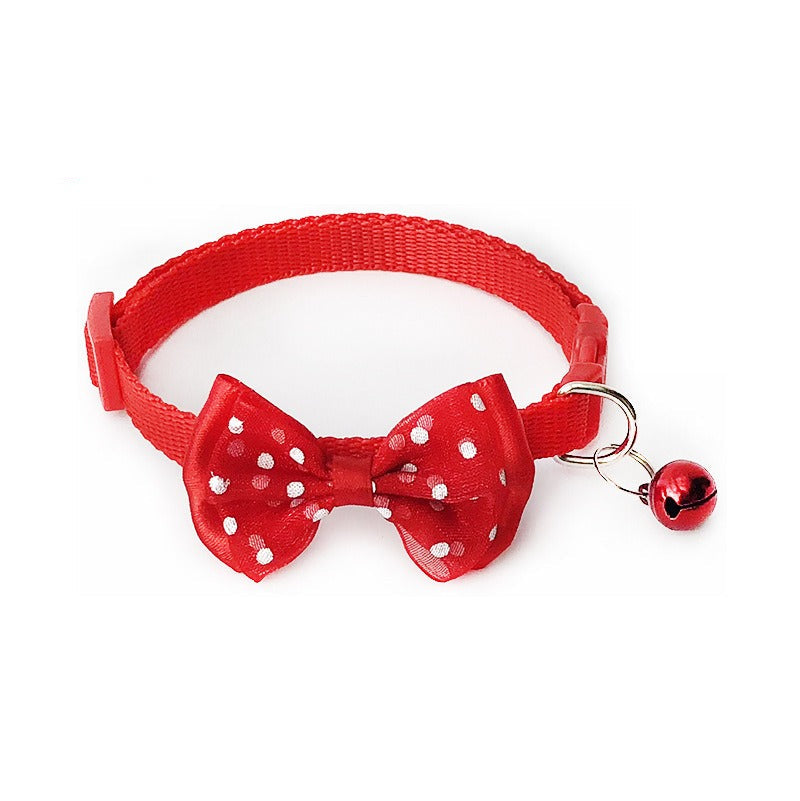 Cute Bow Tie Dots Cat Collar Adjustable Kitten Puppy Dog Pet Bell Snap Buckle