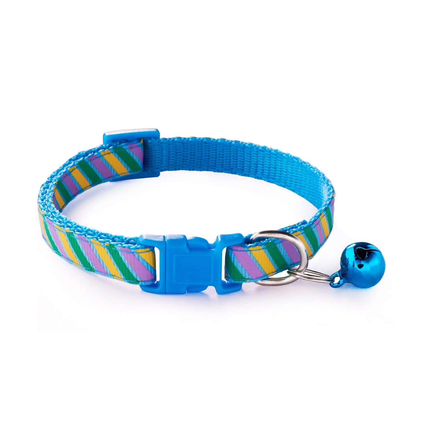 Rainbow Stripes Adjustable Kitten Cat Collar With Bell And Snap Buckle