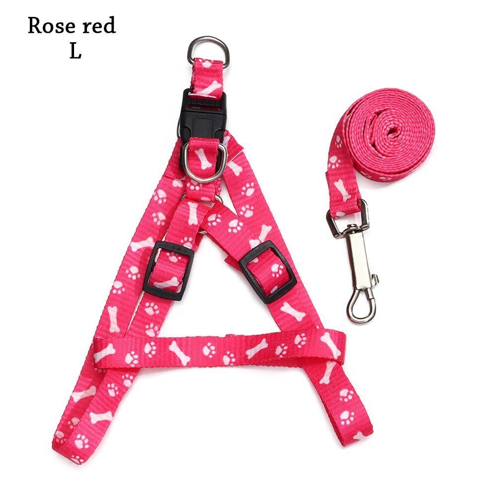 Paws Bones Patterned Print Small Dog Cat Pet Adjustable Harness Leash Lead Set