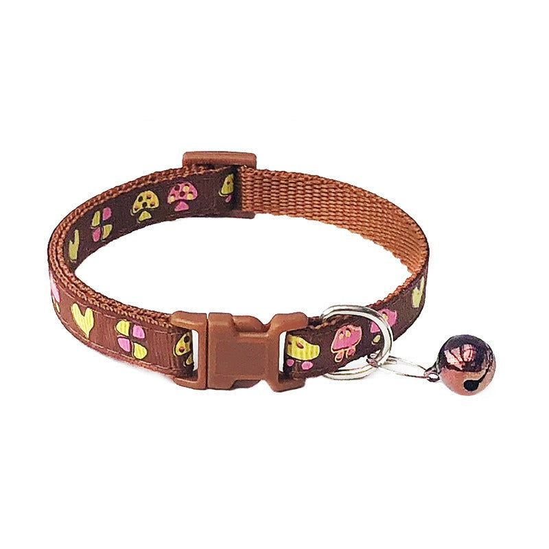 Love Hearts Flowers Mushroom Adjustable Kitten Cat Collar With Bell Snap Buckle