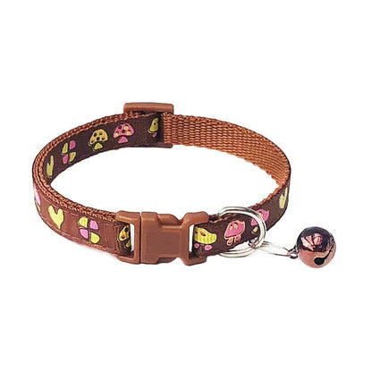 Love Hearts Flowers Mushroom Adjustable Kitten Cat Collar With Bell Snap Buckle