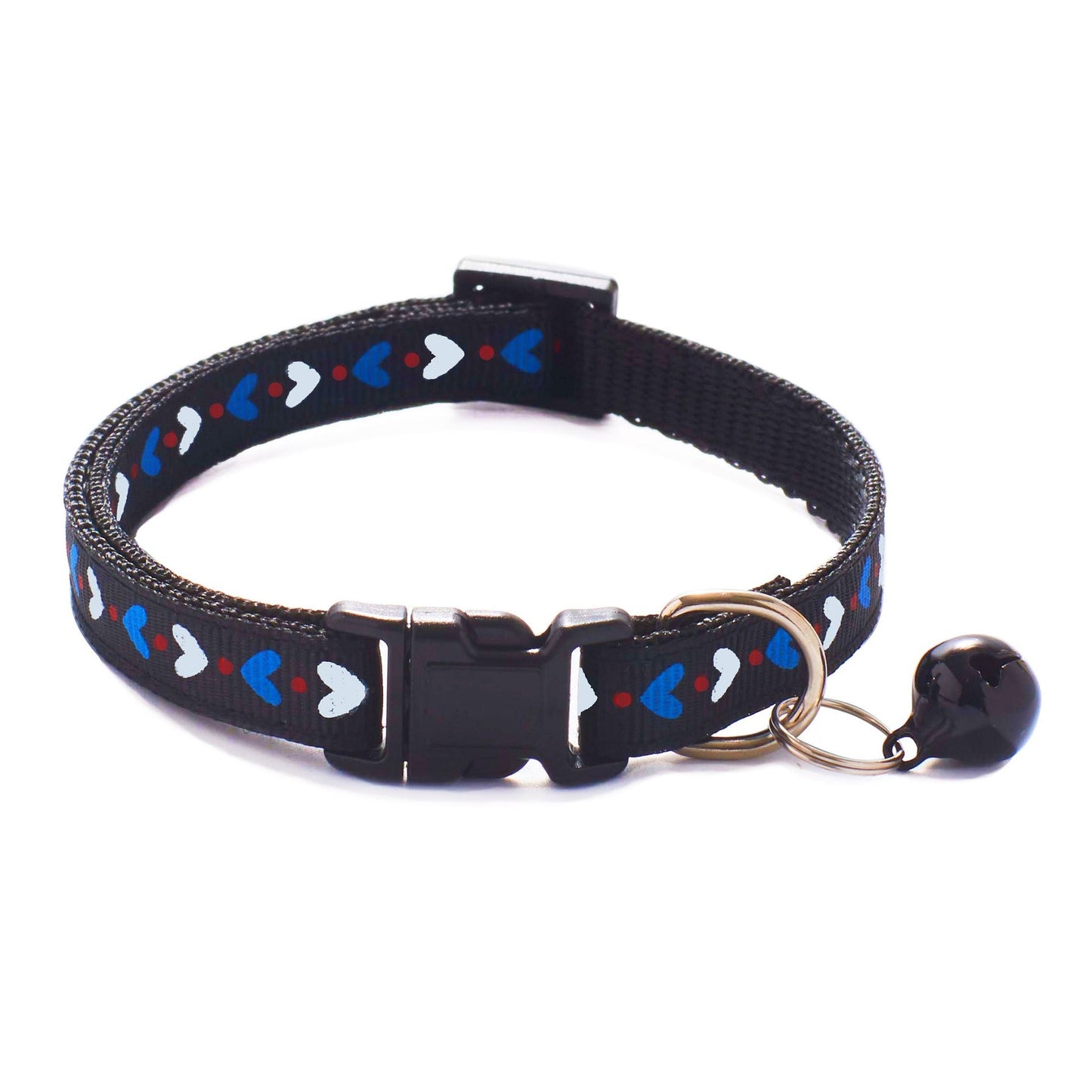 Hearts Patterned Adjustable Cat Collar Kitten Puppy Dog Pet Bell Snap Buckle