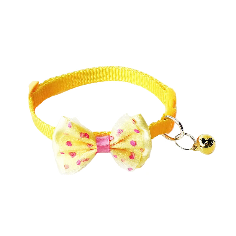 Cute Bow Tie Dots Cat Collar Adjustable Kitten Puppy Dog Pet Bell Snap Buckle