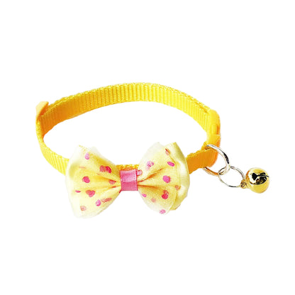 Cute Bow Tie Dots Cat Collar Adjustable Kitten Puppy Dog Pet Bell Snap Buckle