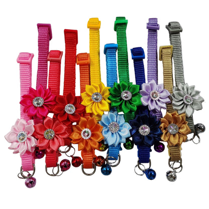 Daisy Flower Bow Tie Adjustable Kitten Cat Collar With Bell And Snap Buckle