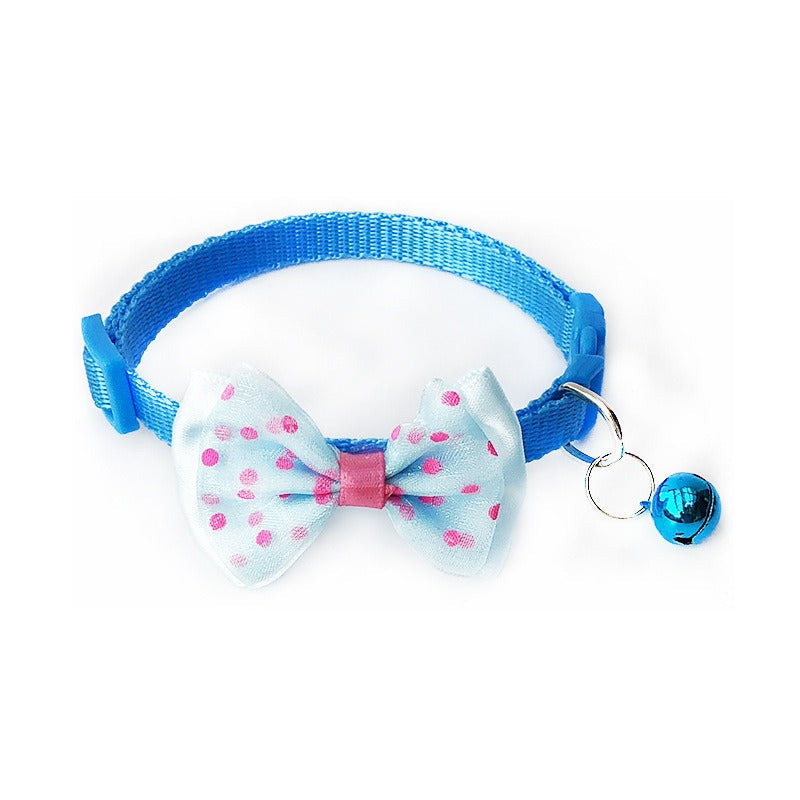 Cute Bow Tie Dots Cat Collar Adjustable Kitten Puppy Dog Pet Bell Snap Buckle