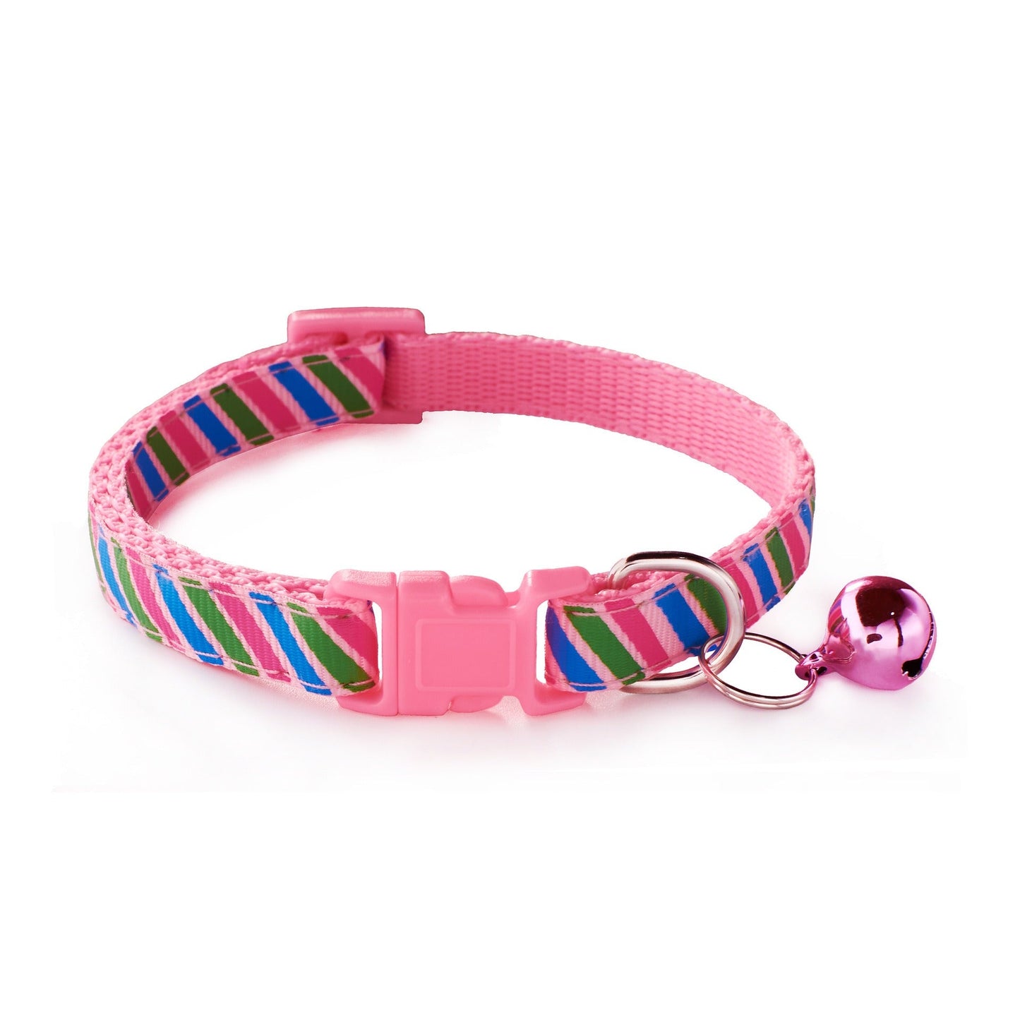 Rainbow Stripes Adjustable Kitten Cat Collar With Bell And Snap Buckle