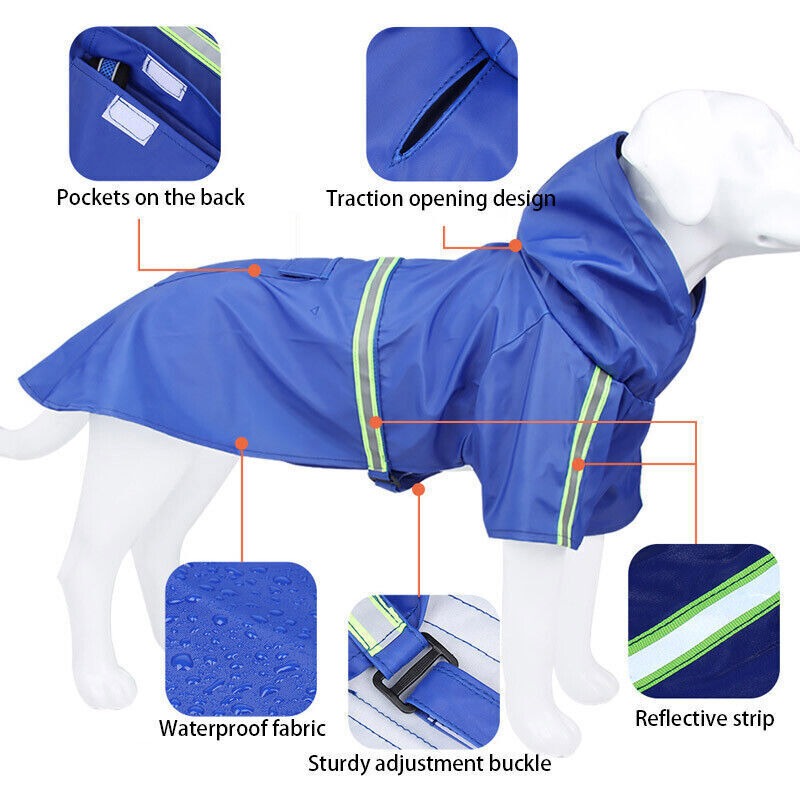 Dog Rain Coat Reflective Waterproof Jacket Outdoor Vest Windproof Raincoat UK