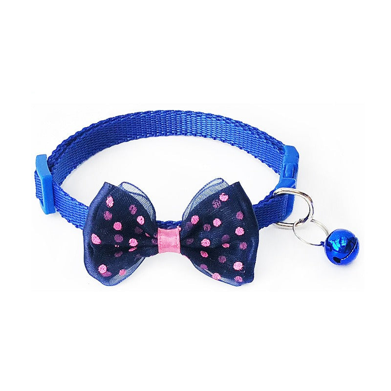 Cute Bow Tie Dots Cat Collar Adjustable Kitten Puppy Dog Pet Bell Snap Buckle