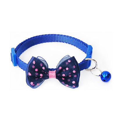 Cute Bow Tie Dots Cat Collar Adjustable Kitten Puppy Dog Pet Bell Snap Buckle