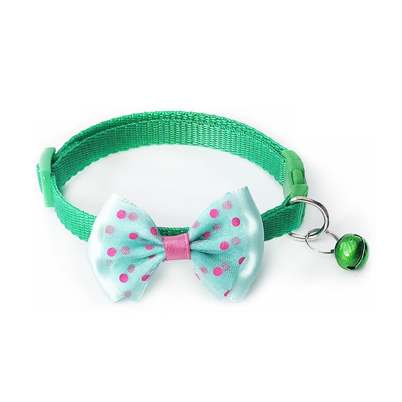 Cute Bow Tie Dots Cat Collar Adjustable Kitten Puppy Dog Pet Bell Snap Buckle