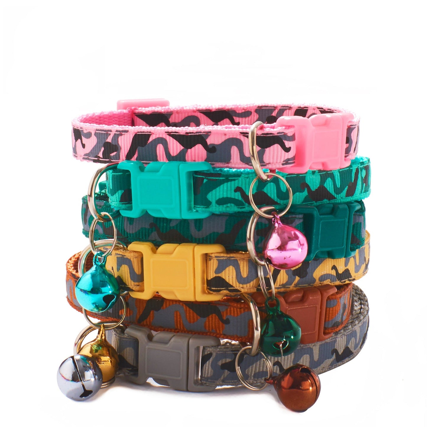 Camouflage Patterned Adjustable Kitten Cat Collar With Bell And Snap Buckle