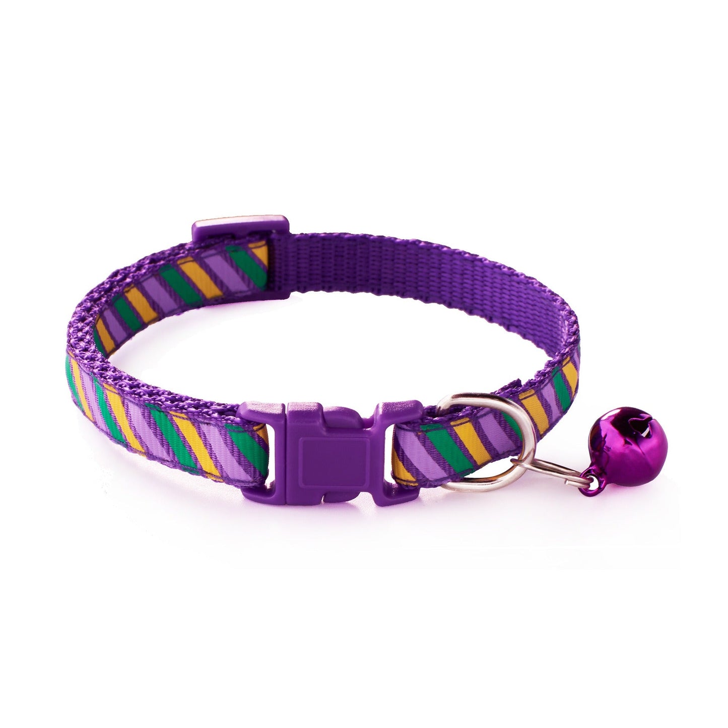 Rainbow Stripes Adjustable Kitten Cat Collar With Bell And Snap Buckle