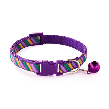 Rainbow Stripes Adjustable Kitten Cat Collar With Bell And Snap Buckle