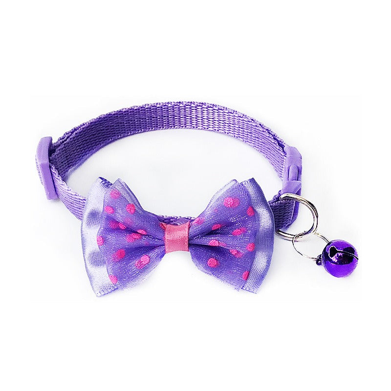 Cute Bow Tie Dots Cat Collar Adjustable Kitten Puppy Dog Pet Bell Snap Buckle