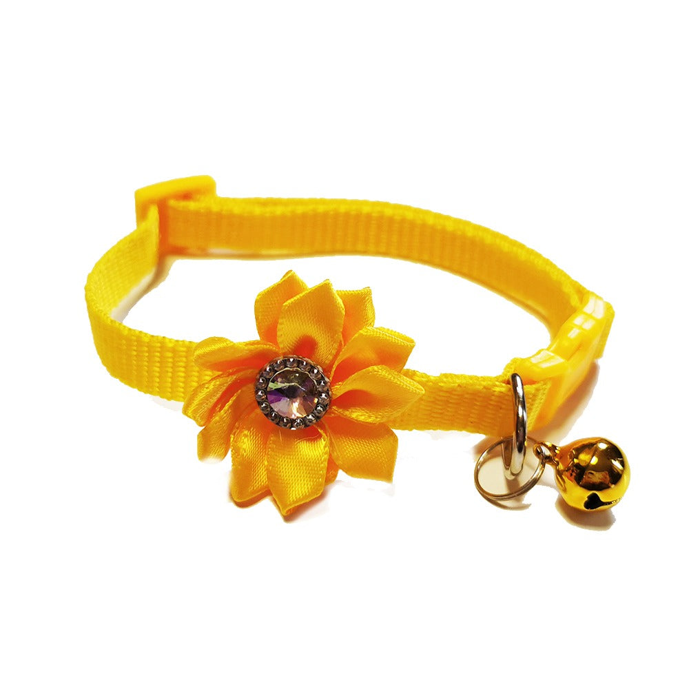 Daisy Flower Bow Tie Adjustable Kitten Cat Collar With Bell And Snap Buckle