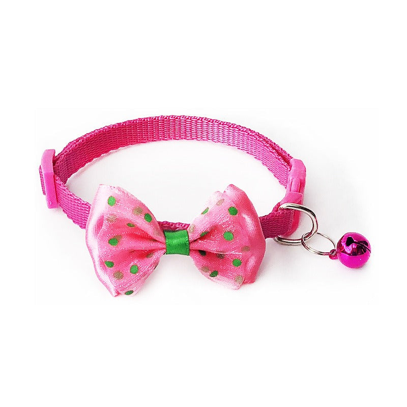 Cute Bow Tie Dots Cat Collar Adjustable Kitten Puppy Dog Pet Bell Snap Buckle