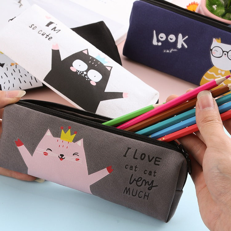 Adorable Black White Kitten Cat Cute Canvas Pencil Case