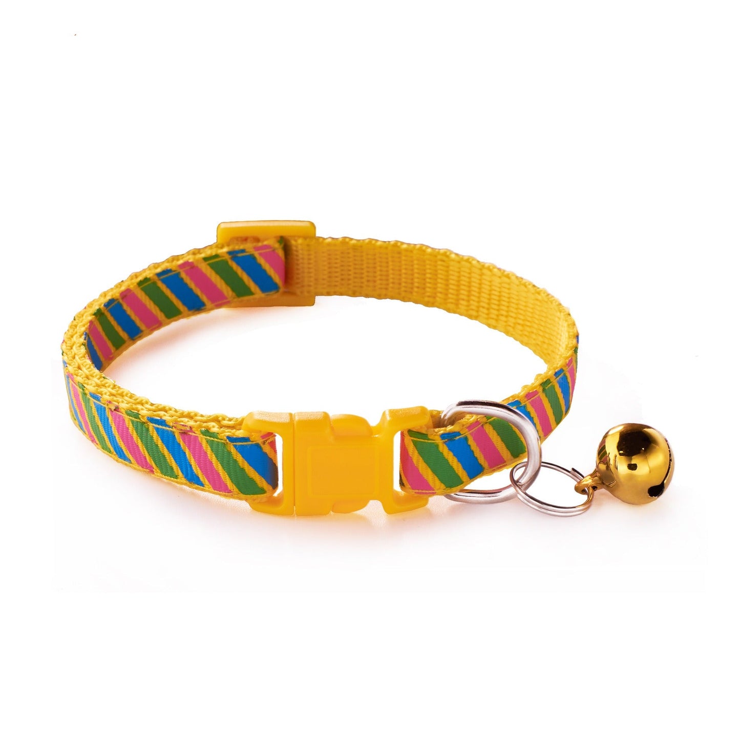 Rainbow Stripes Adjustable Kitten Cat Collar With Bell And Snap Buckle