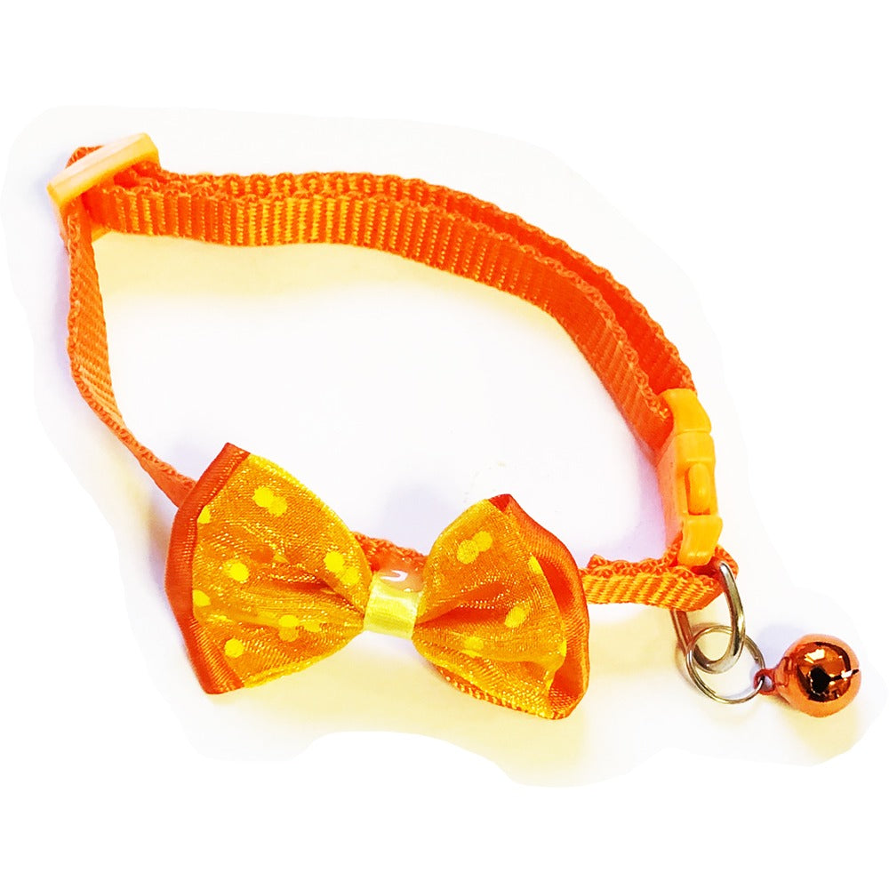 Cute Bow Tie Dots Cat Collar Adjustable Kitten Puppy Dog Pet Bell Snap Buckle