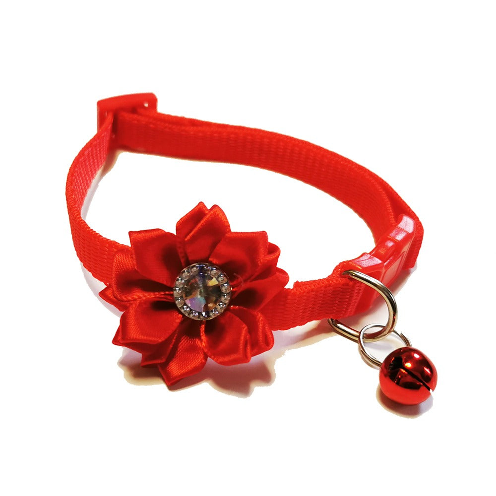 Daisy Flower Bow Tie Adjustable Kitten Cat Collar With Bell And Snap Buckle