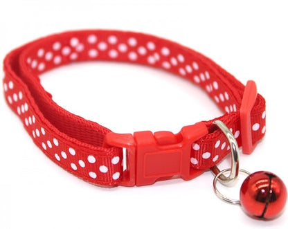 Dots Pattern Cat Collar Adjustable Kitten Puppy Dog Pet Collar Bell Snap Buckle