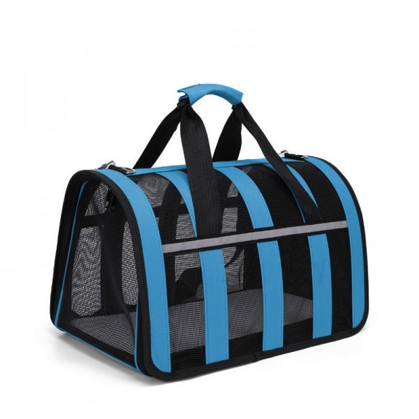 Blue Large Ventilated Travel Bag Cat Carrier Soft Crate For Puppy Dog