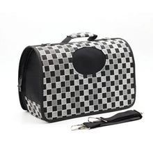 Black White Lattice Pattern Ventilated Pet Travel Bag Cat Carrier Soft Crate Puppies Small Dogs