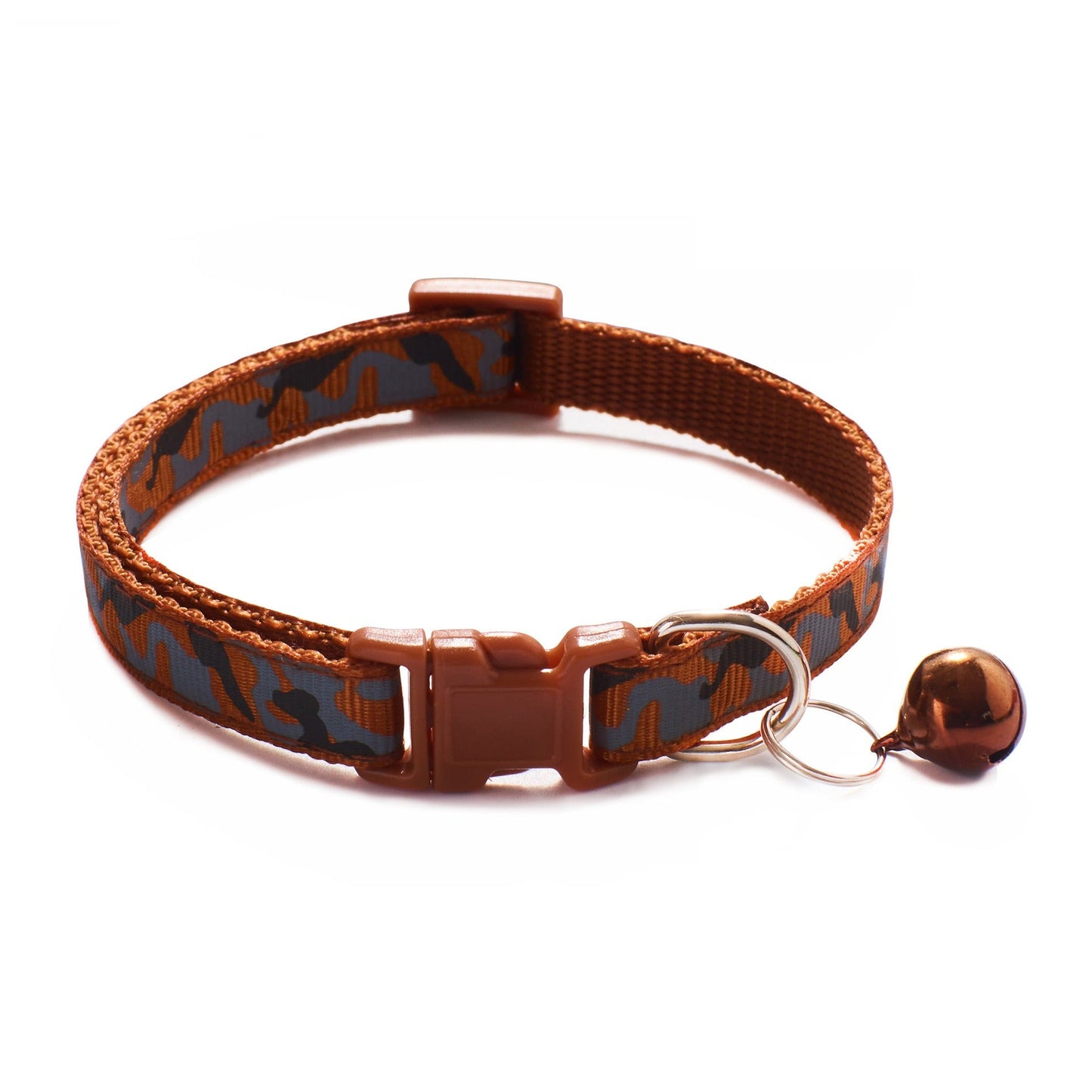 Camouflage Patterned Adjustable Kitten Cat Collar With Bell And Snap Buckle
