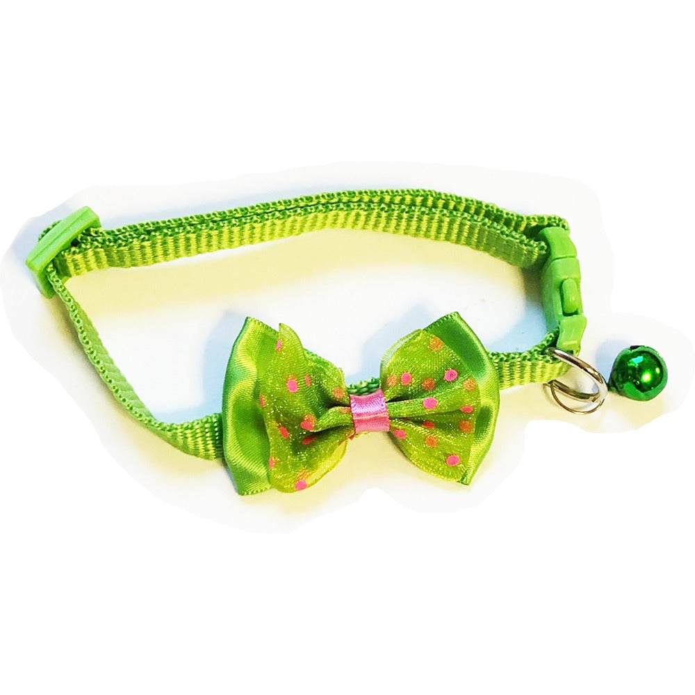 Cute Bow Tie Dots Cat Collar Adjustable Kitten Puppy Dog Pet Bell Snap Buckle