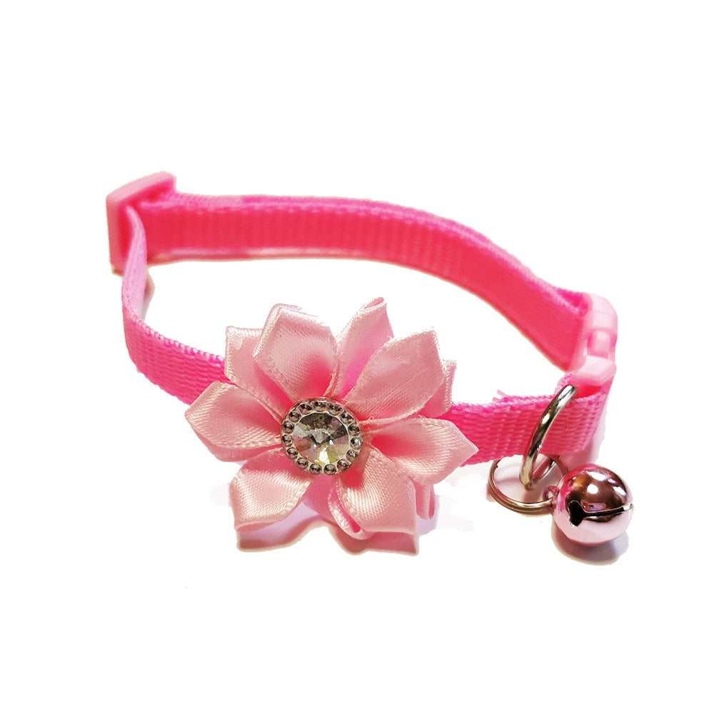 Daisy Flower Bow Tie Adjustable Kitten Cat Collar With Bell And Snap Buckle