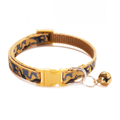 Camouflage Patterned Adjustable Kitten Cat Collar With Bell And Snap Buckle