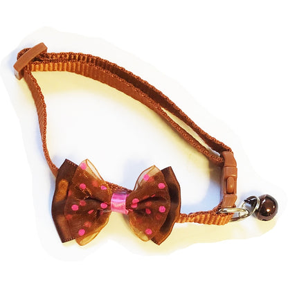 Cute Bow Tie Dots Cat Collar Adjustable Kitten Puppy Dog Pet Bell Snap Buckle