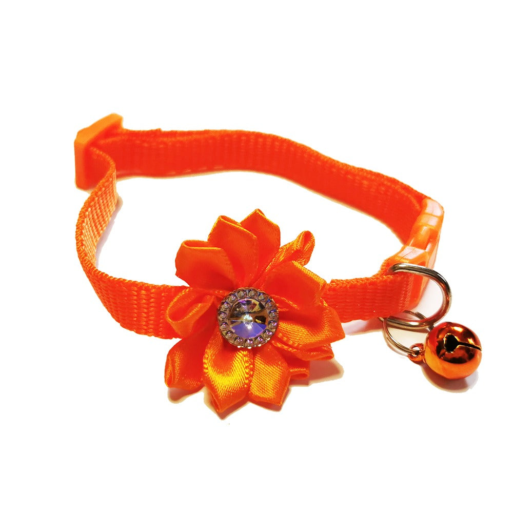 Daisy Flower Bow Tie Adjustable Kitten Cat Collar With Bell And Snap Buckle