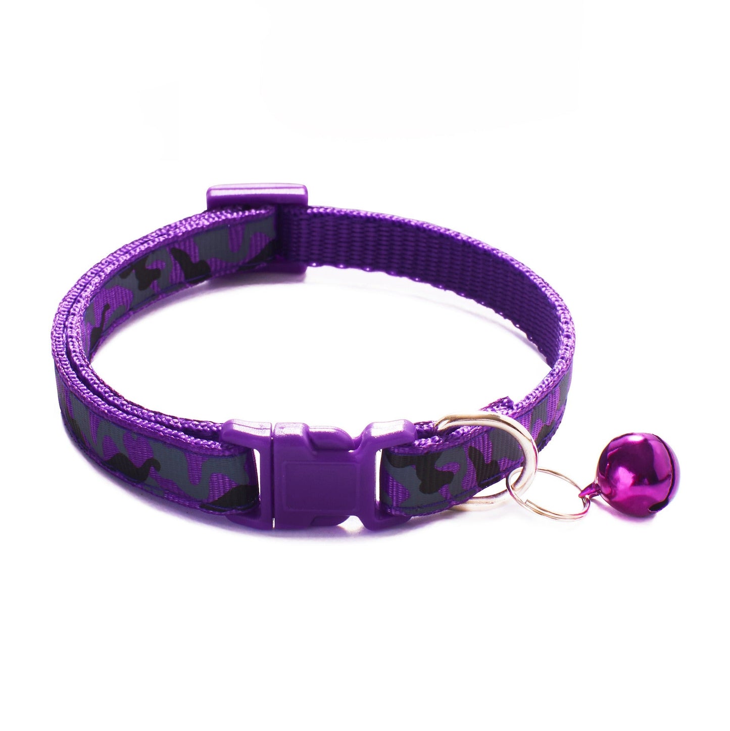 Camouflage Patterned Adjustable Kitten Cat Collar With Bell And Snap Buckle