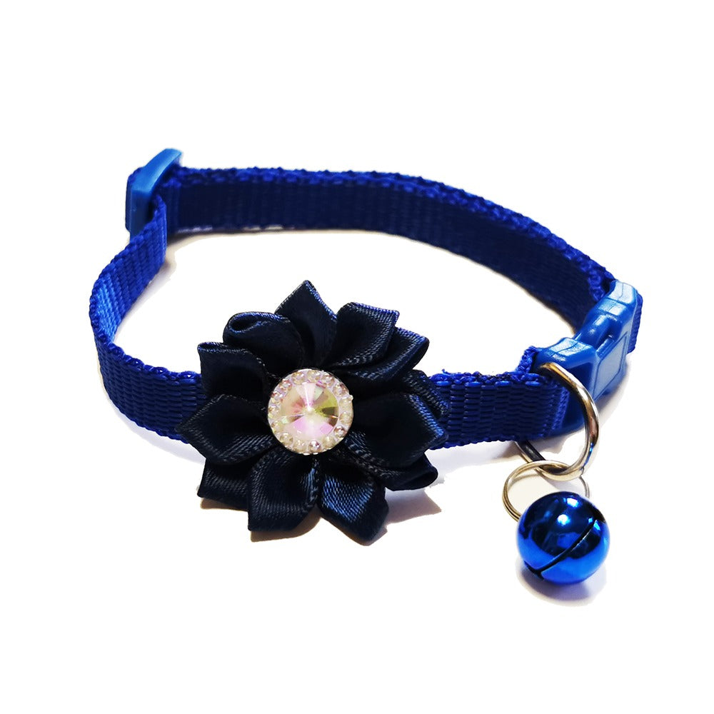 Daisy Flower Bow Tie Adjustable Kitten Cat Collar With Bell And Snap Buckle