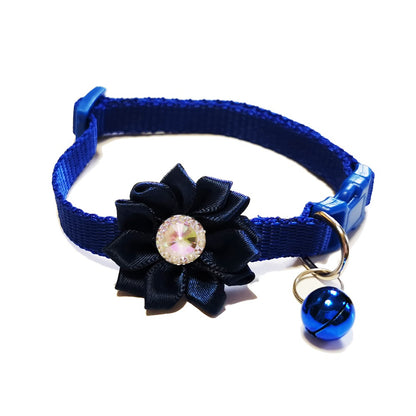 Daisy Flower Bow Tie Adjustable Kitten Cat Collar With Bell And Snap Buckle