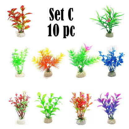 10pc Aquarium Fish Tank Decor Artificial Plants Flower Grass Lucky Bamboo Leaves